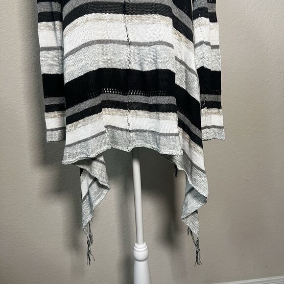 Unbranded Black & White Open Front Cascading Fringe Cardigan - One Size - Picture 7 of 10